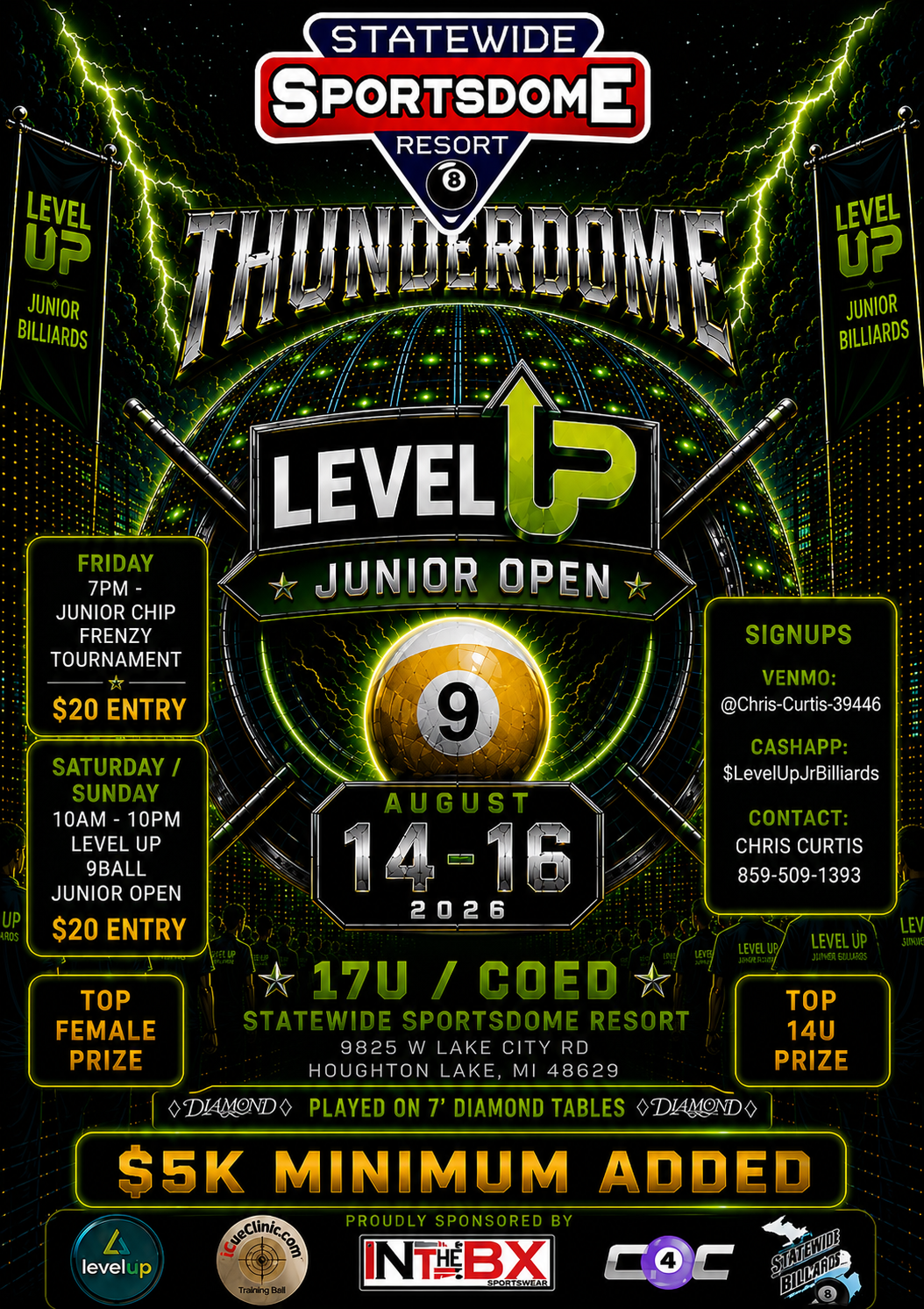 THUNDERDOME LEVEL UP JUNIOR 9BALL OPEN ENTRY FEE ($30 includes processing fees)